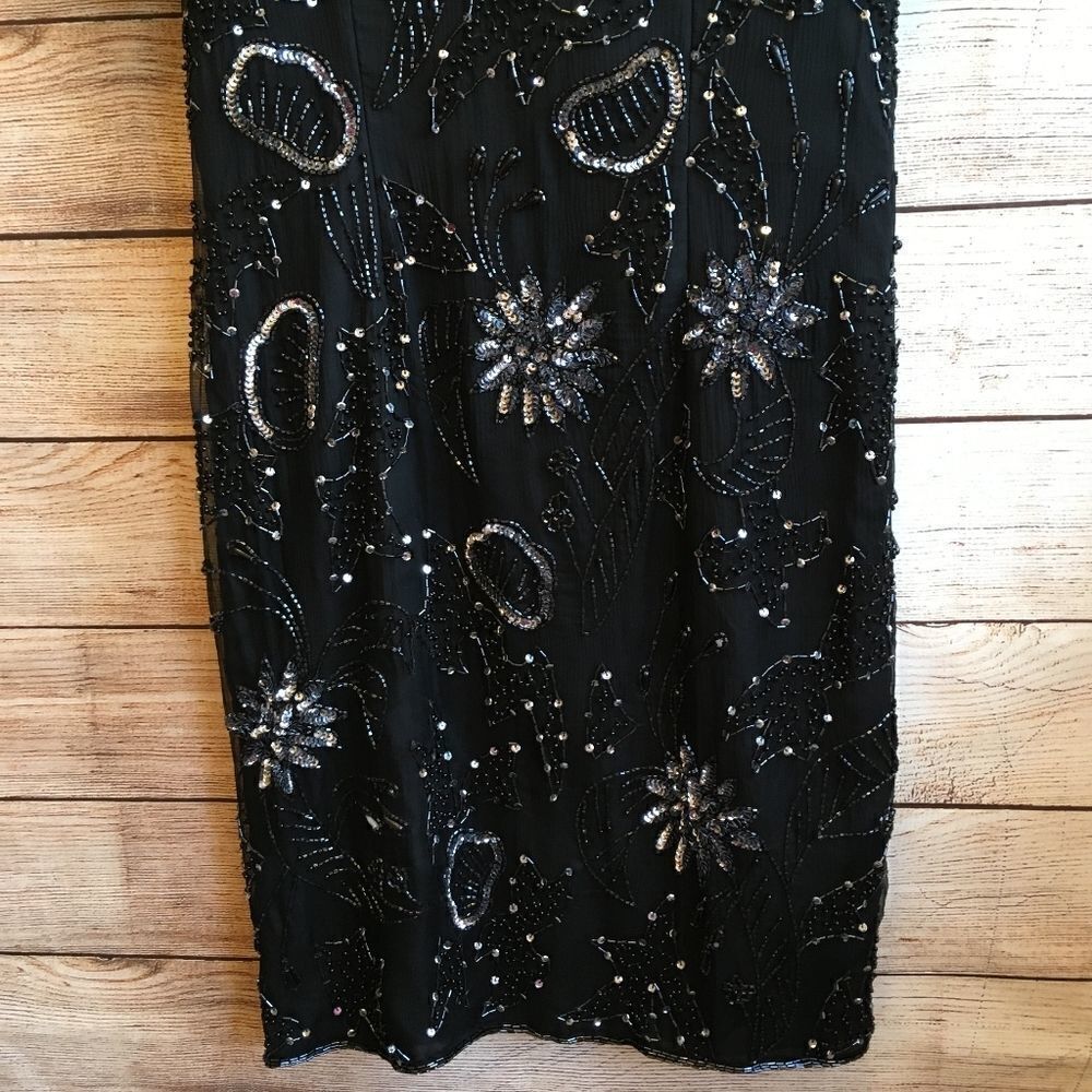 VINTAGE ROBERT ANTHONY EMBELLISHED SILK DRESS IN BLACK - Picture 3 of 10